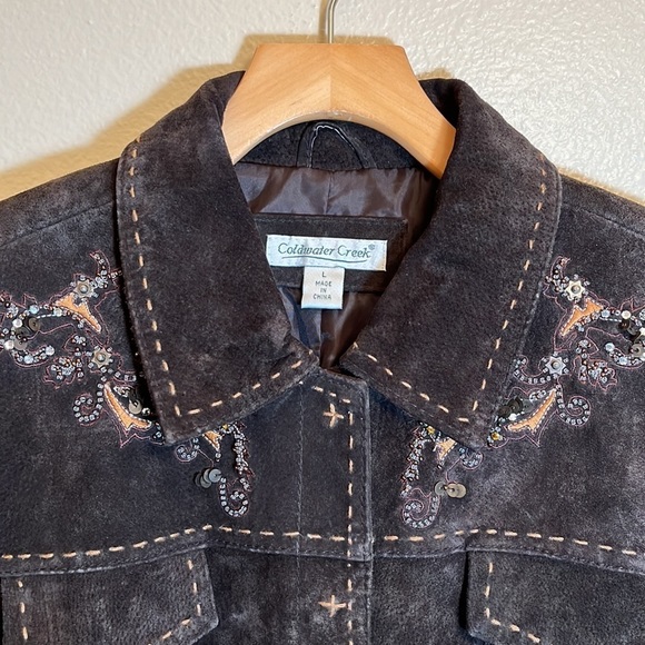 Coldwater Creek Dark Brown Leather Jacket with Embroidery - Picture 2 of 16